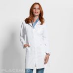 Elegant women's stretch white coat BP with metallic details