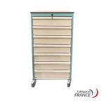 Armoire Médicale Mobile pour Tiroirs Jointifs - 14 Glissières - Fermeture centralisée à code V 9359