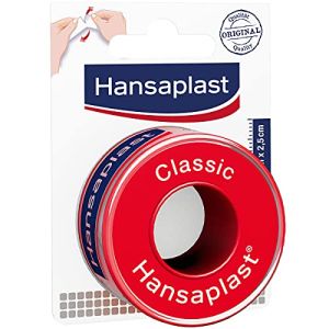 Hansaplast CLASSIC Sparadraps de 5 m x 2,5 cm, Sparadrap médical pour fixer efficacement les bandages, Pansement adhésif déchirable à la main