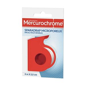 Mercurochrome - Sparadrap Microporeux Pansement Adhésif - 5 m x 2,5 cm - Spécial Peaux Sensibles