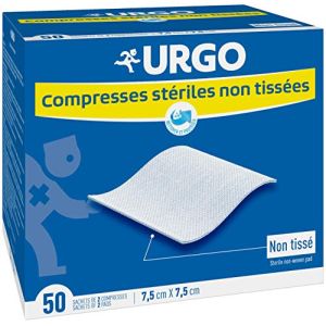 Urgo - Compresses stériles - Non tissées - Boîte de 50 sachets de 2 compresses - 7,5cm x 7,5cm