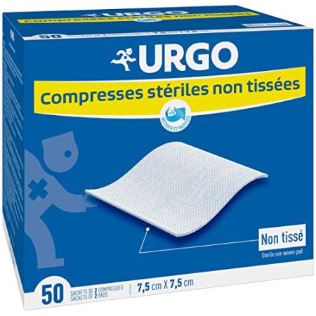 Urgo - Compresses stériles - Non tissées - Boîte de 50 sachets de 2 compresses - 7,5cm x 7,5cm