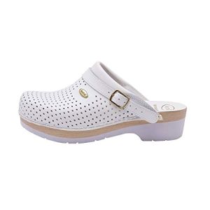 Clog Supercomfort Blanc avec Semelle Anatomique en Bois, Talon de 45 mm, Confort Optimal