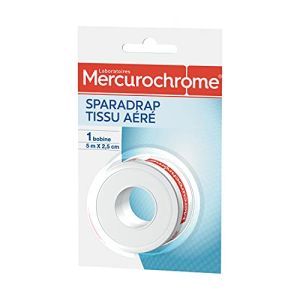 Mercurochrome - Sparadrap Tissu Aéré 5 m x 2,5 cm - Protection des Plaies