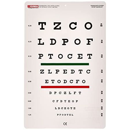 Gima Snellen 31301 Optometric Chart with Red and Green Bar 23 x 35.5 cm Distance 3 m