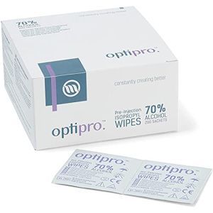 70% Isopropyl Alcohol Pre-Injection Wipes OptiPro - Skin and Hand Cleaning - Individual Packs (100 or 200 Pieces)