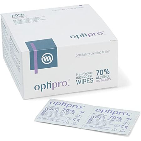 70% Isopropyl Alcohol Pre-Injection Wipes OptiPro - Skin and Hand Cleaning - Individual Packs (100 or 200 Pieces)