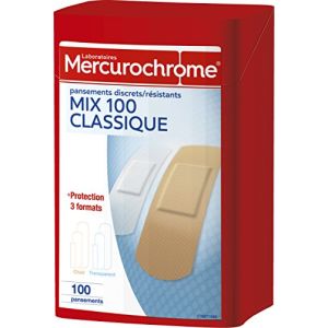 Mercurochrome - Pansements Boîte 1er Secours Multi-Usages - 3 Formats - Boite de 100 Pansements