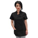 Women's Work Blouse for Beauticians Hair Salon Aesthetic Center Slim Short Sleeves Black X-Large