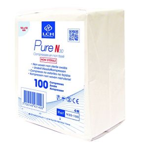 LCH Compresses Pure N Non Tissé/Stériles Compatible avec Toutes Solutions Antiseptiques, 100 Unités