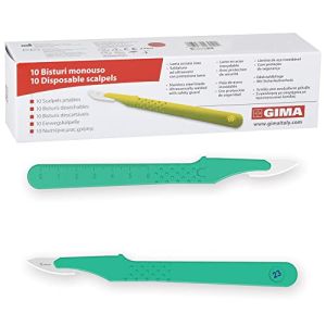 Gima - Stainless Steel Disposable Scalpels, ABS Handle, Sterile, Premium, Safety Blade Cover, Size no. 23, 10 Individually Packed Scalpels