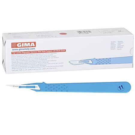 Gima - Bistouris en Acier Inoxydable, Manche en ABS, Stérile et Jetable, Standard, Taille n°11, 10 Scalpels Emballés Individuellement