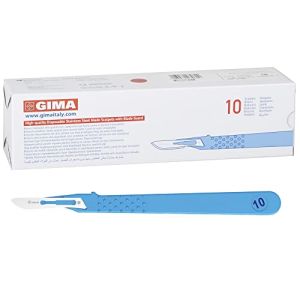 Gima - Stainless Steel Disposable Scalpels, ABS Handle, Sterile and Single-Use, Standard, Size no. 10, 10 Individually Packed Scalpels