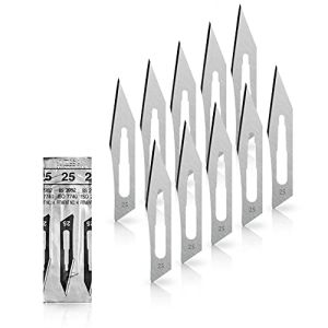 Pack of 10 Scalpel Blades - No. 25 Sterile Surgical Blade Made of Carbon Steel for Scalpel Handle no. 4