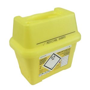 Yellow 2 L Clinical Waste Container for Sharp Objects, Needles, Syringes, Label, for Sharp Items