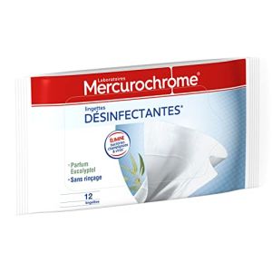 MERCUROCHROME Disinfectant Wipes: Effective Elimination of Bacteria, Fungi, and Viruses - 12 Wipes, Freshness Case Included