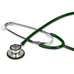 Gima - Traditional Double Head Stethoscope in Lightweight Aluminum with Brass Yoke and Anti-Cold Ring, Dark Green Y Tubing, 32568