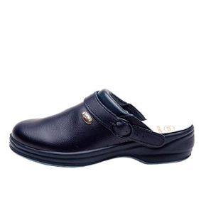 Scholl New Bonus Punched – Unisex Sanitary Clogs in Leather, Blue, Size 39