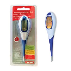 Gima - Thermomètre Numérique BL3, 20 Secondes, Grand Écran, Embout Flexible, Étanche, Rétro-Éclairage, Rouge/Orange/Vert, 25554