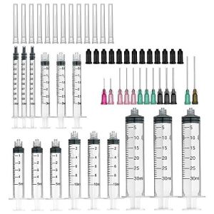 Agemore Seringue 13 Lot avec Aiguilles - 30 ML, 10 ML, 5 ML, 3 ML, seringues de 1 ML avec Aiguilles émoussées et caches de Stockage Idéal