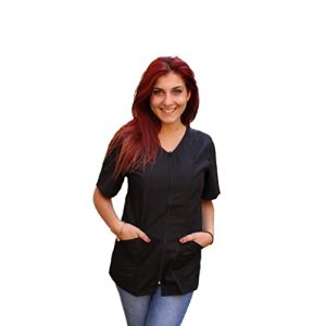 Petersabitidalavoro Work Blouse for Beauticians, Hairdressers, Chefs, Women, with Zipper, Black, XX-Large