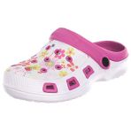 Brandsseller Sabots Femmes Chaussure de Jardin Pantoufle Plage Sandales Clogs Motif de Fleurs - Rose/Blanc - 40 EU