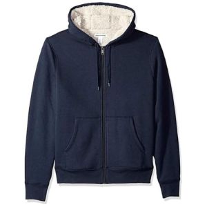 Amazon Essentials Women's Sherpa-Lined Fleece Zip-Up Hoodie, Navy Heather, XXL