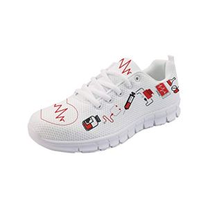 Coloranimal Gym Sports Chaussures de Course pour Femmes Cute Nurse Hearts Pattern Jogging Go Easy Walk Sneakers Léger Confort Breath Lace Up