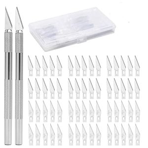 ZITFRI 2 Precision Scalpels with 60 Replacement Blades - Stainless Steel Cutter for Modeling, DIY, and Arts