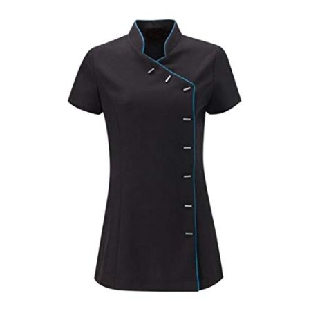 Black Pepper Beauty Tunic for Beauty Salon - Black with Piping - All Sizes Available