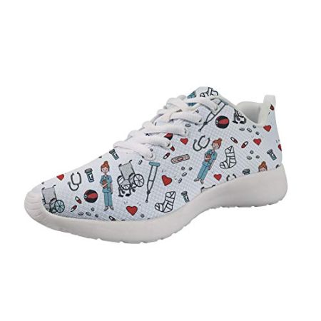 Showudesigns Sport Femme Chaussures de Fitness Mixte Adulte Course Sneakers Basses Basket de Running Infirmier Médecins Modèle Blanc