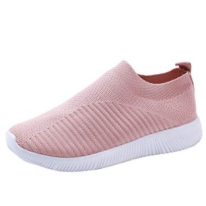 Chaussures Femme Été Confortable Pas Cher Soldes Baskets Basses Plate Running Jogging Sport Respirant Mesh Chaussette Fille Tennis Sneakers Rose