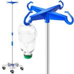 AIESI® Support De Perfusion En Acier Inoxydable Avec 4 Crochets En Plastique Et Roues Pivotantes Avec Frein, 2 Porte-Bouteilles Gratuits De 100 Ml