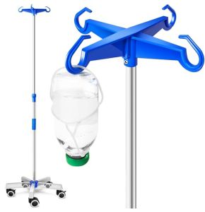 AIESI® Support De Perfusion En Acier Inoxydable Avec 4 Crochets En Plastique Et Roues Pivotantes Avec Frein, 2 Porte-Bouteilles Gratuits De 100 Ml