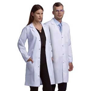 Lab Coat X Blouse de Laboratoire Professionnelle Unisexe pour Hommes et Femmes, Multiples Poches, Coupe Classique, Fermeture à Pressions (L)