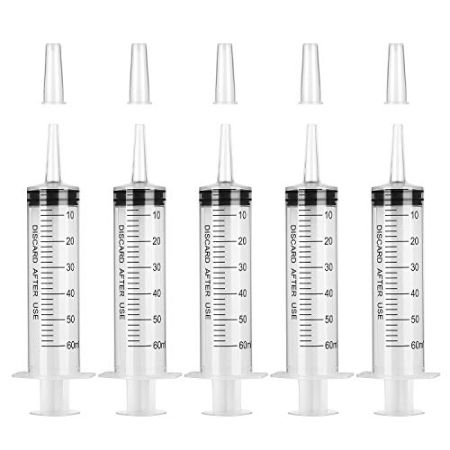 Hyber&Cara 5 pièces 60ml (50ml/cc) Seringue dosage en plastique avec embout longue pour laboratoires scientifiques, mesure de liquides, alimentati...