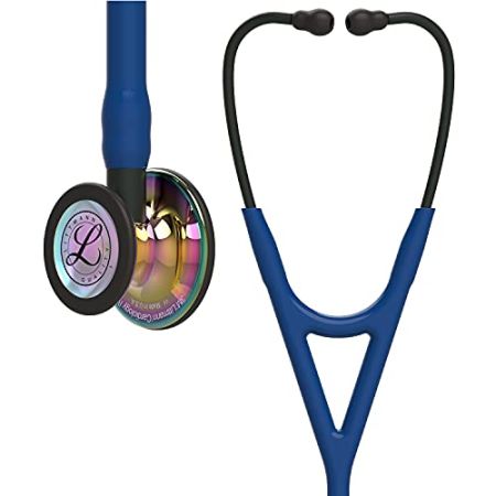 3M Littmann Stéthoscope de Diagnostic Cardiology IV, Tubulure Bleu Marine, Édition Rainbow Brillant, Base Noire et Lyre Noire, 69 cm, 6242