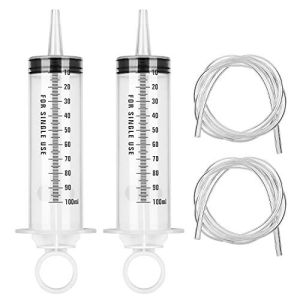 Hyber&Cara 2 pièces Seringue de dosage 100ml, grande seringue en plastique avec tuyau 100cm en PVC pour aspiration d'huile de boîte, frein de pur...