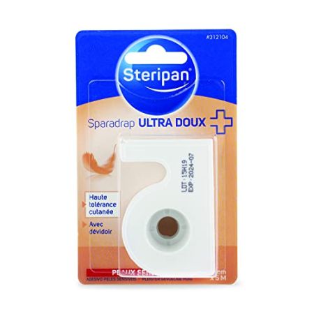 Steripan - Sparadrap Ultra Doux - Haute Tolérance Cutanée - Avec Dévidoir - Peaux Sensibles - 2,5 cm x 5 m