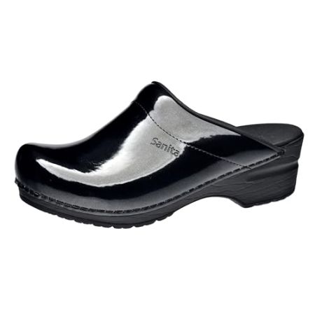 Sanita Femme Patent Offener Clog avec Semelle de Mocassin, Forme Anatomique avec Mousse Souple