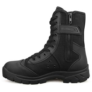 QUNLON Hommes Bottes Militaires Noires Rangers Militaire Homme Bottes Moto Homme Bottes de Combat avec Zip Latéral Botte Airsoft Tactiques en Plein Air