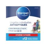 Steripan - Individual Antiseptic Wipes - Bactericidal/Fungicidal Action - No Rinsing - x12 Individual Sachets