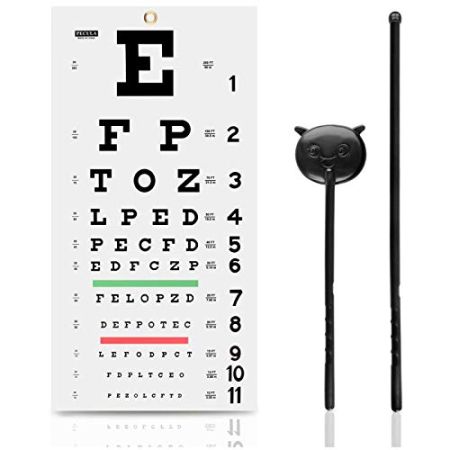 PECULA Eye Chart - Snellen Eye Chart with Manual Pointer and Eye Occluder for Eye Examinations