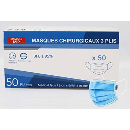 Lot de 1000 masques chirurgicaux Type I EN 14683:2019 CE, Livraison rapide - BFE ≥95%