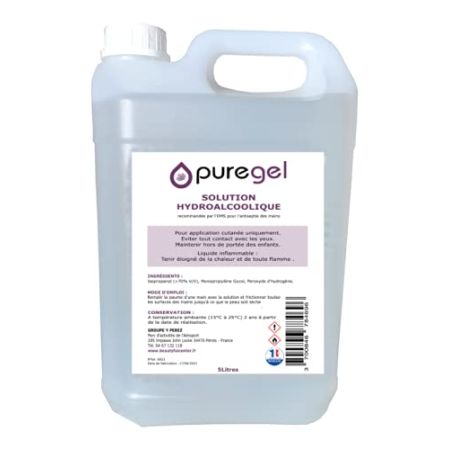 BeautyfulCenter | Puregel | Hydroalcoholic Hand Solution 5 Liters, Hand Disinfectant Lotion - Made in France