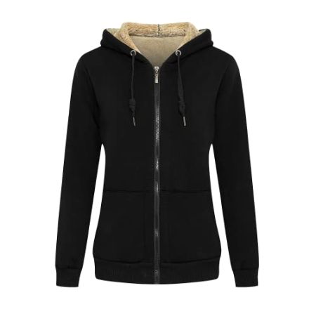 LBL Women's Fleece Jacket Warm Polar Lined Zip-Up Hoodie Long Sleeve Sweatshirt for Winter Black S