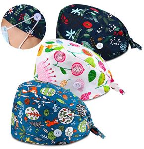 3 Pièces Bonnet Gommage Bouffant Colorée Turban Imprimé Couvre-Cheveux Réglable Casquette avec Boutons et Coton Bandeau de Sueur pour Femmes Ho...