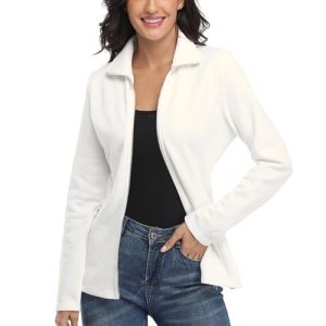 Femme Sweat À Capuche Zippé Sweat-Shirt Sport Zip Up Manche Longue Veste Manteau Coupe-Vent Poches Blanc Taille M