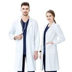 KUMARS Blouse Blanche Lycée Coton, Blouse Chimie Laboratoire, Femme Homme Manche Longue Blouse de Médecin Médical avec Poche et Bouton pour Chim...