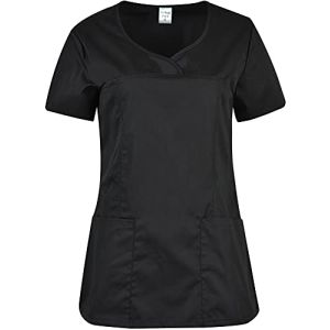 B-Well INES Short Sleeve Esthetician Blouse Black with Pockets